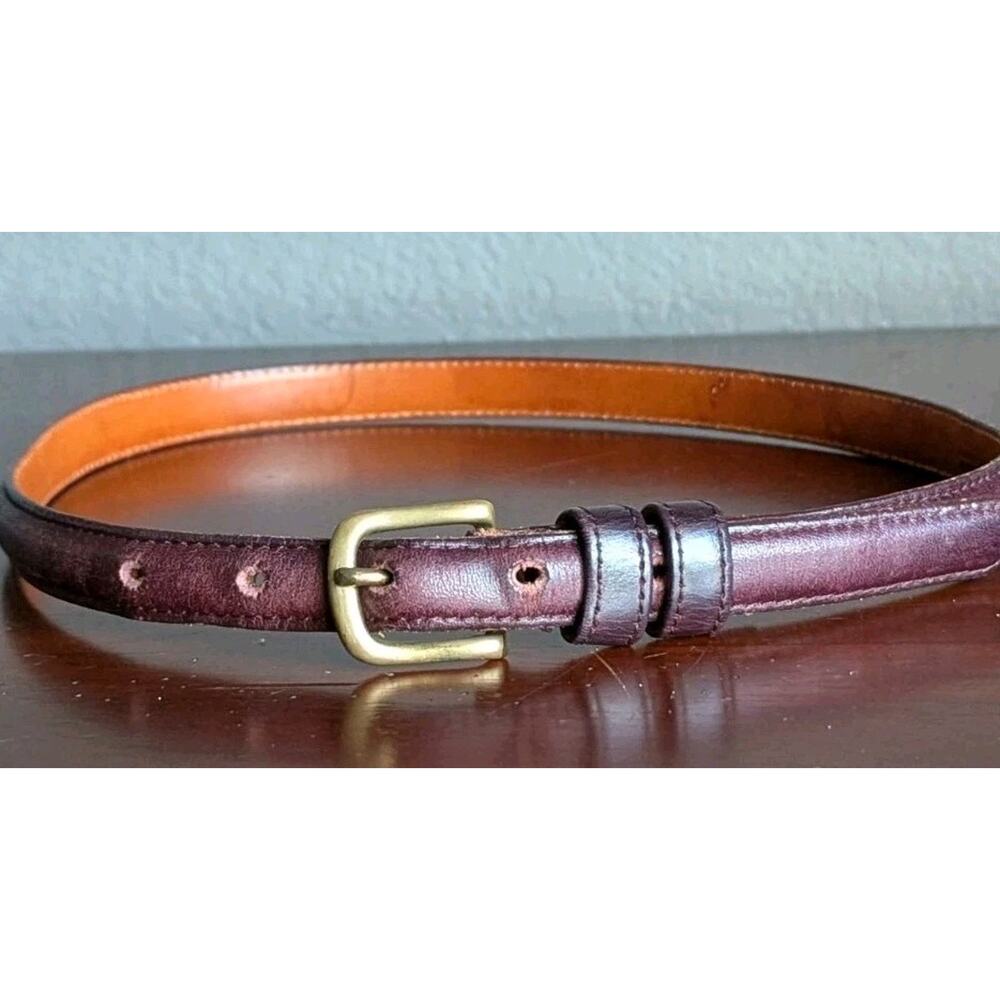 Vtg Coach 2805 Burgundy Leather Skinny Belt Brass Buckle Women's Size 28 USA
